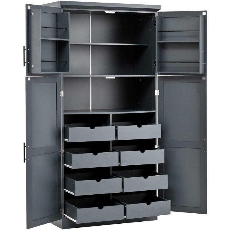 70.9"Tall Freestanding Kitchen Pantry Cabinet with Doors, Pull-out Trays and Adjustable Shelves for Organization