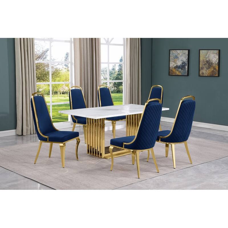 Best Quality Furniture D310/1-SC310-7 Dining Set with 68" White Marble Top