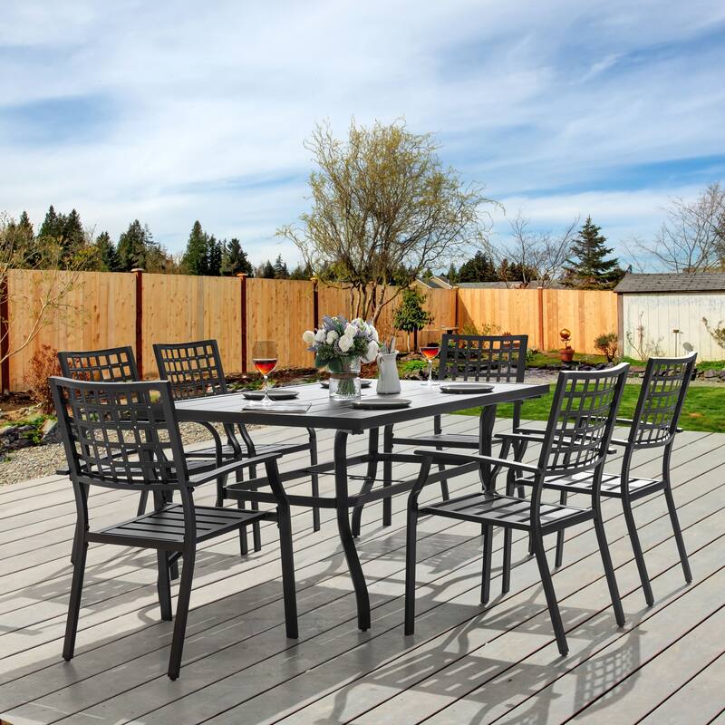 Outdoor 7-Piece Dining Set with 1.57 Inch Umbrella Hole, Iron Frame, Black