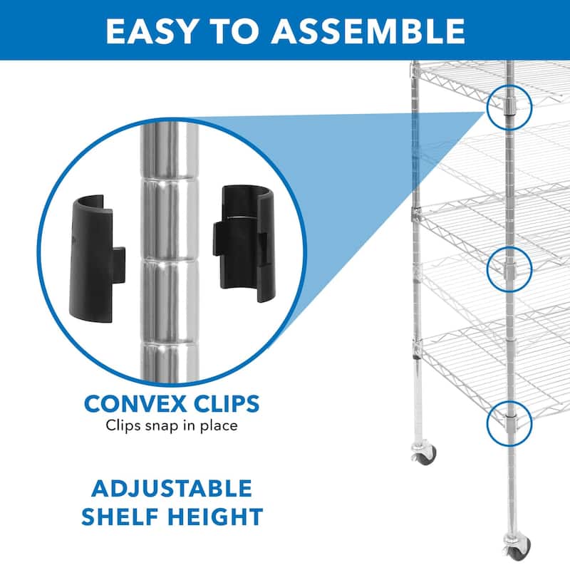Mount-It! 5 Tier Wire Shelving with Wheels | Kitchen Storage