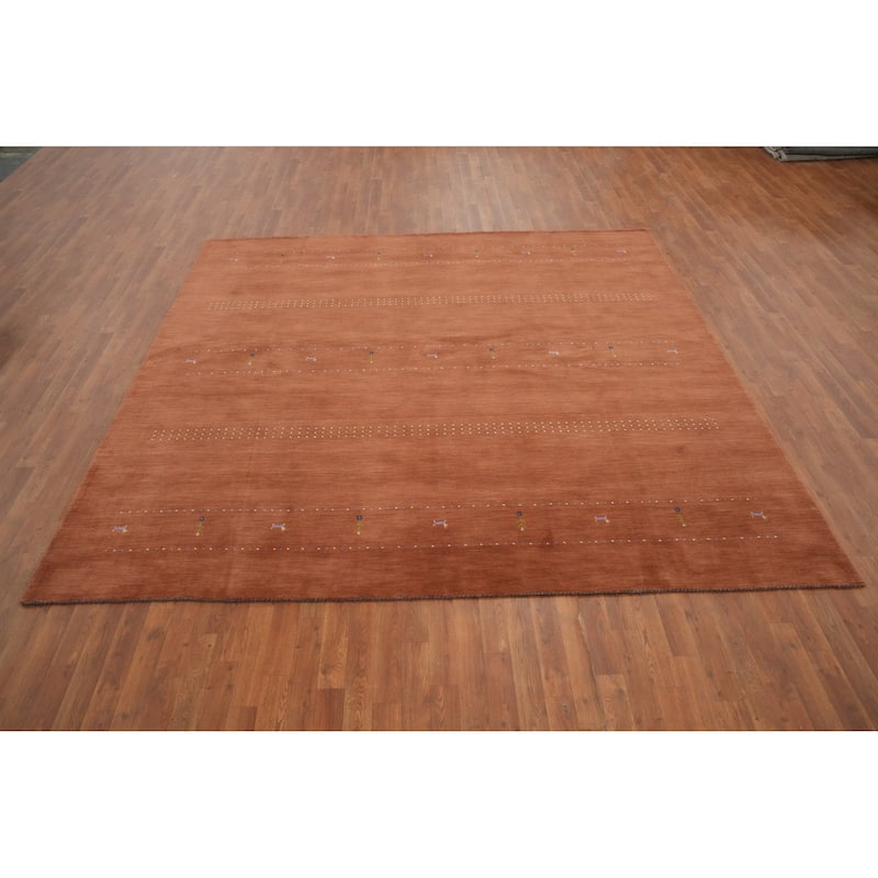 Hand Knotted Oriental 100% Wool Carpet Tribal Animal Pictorial Oranges & Rust Gabbeh Area Rug - 8' 11'' X 9' 3''