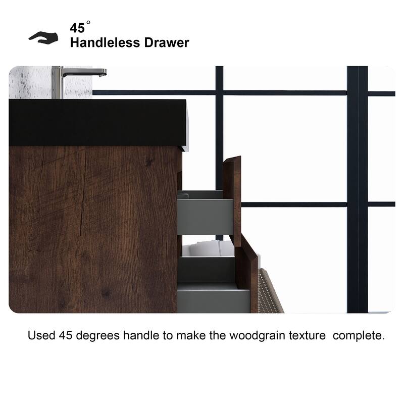 Floating Bathroom Vanity with Black Solid Surface Top