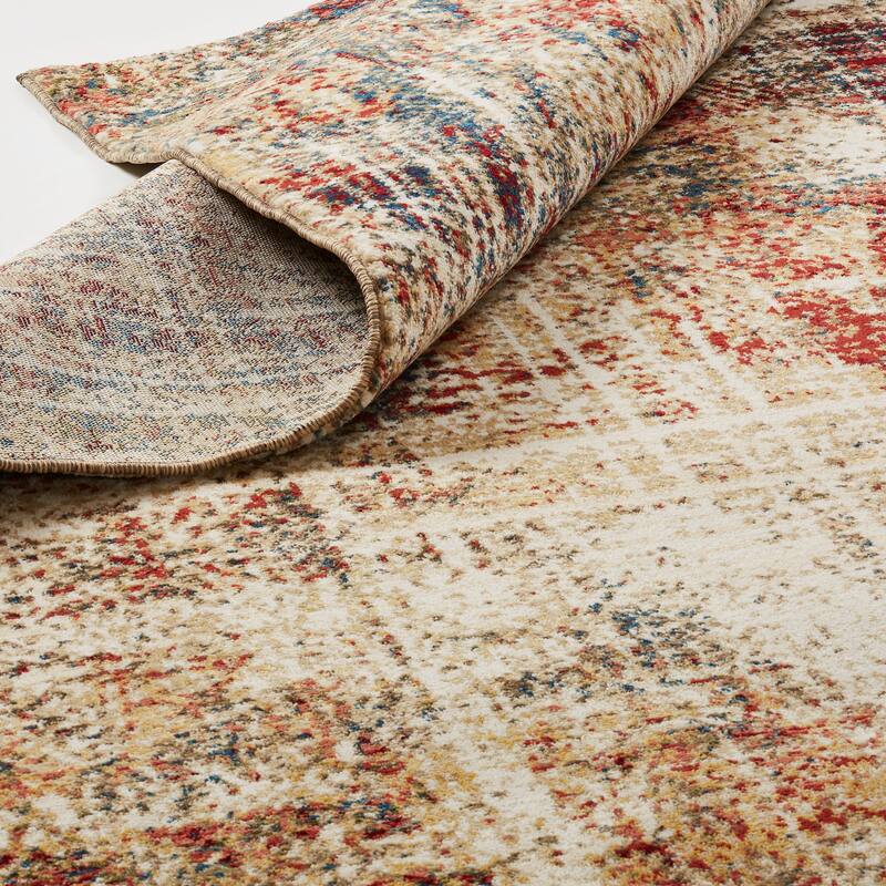 Porch & Den Delta Distressed Ivory / Crimson Abstract Area Rug