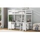 preview thumbnail 5 of 22, Full Size Loft kids Bed Frame with U-Shaped Desk, Storage Shelves, Cabinet & 2-Drawers, Safety Guardrails for Bedroom, White