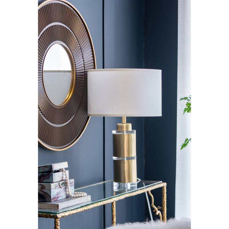 D15x25.5" Gold and White Cylinder Table Lamp with Drum Shade