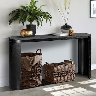 60" Thick Top Console Table with Curved Legs, Inward or Outward Mounting Option for Living Room & Entryway (Black)