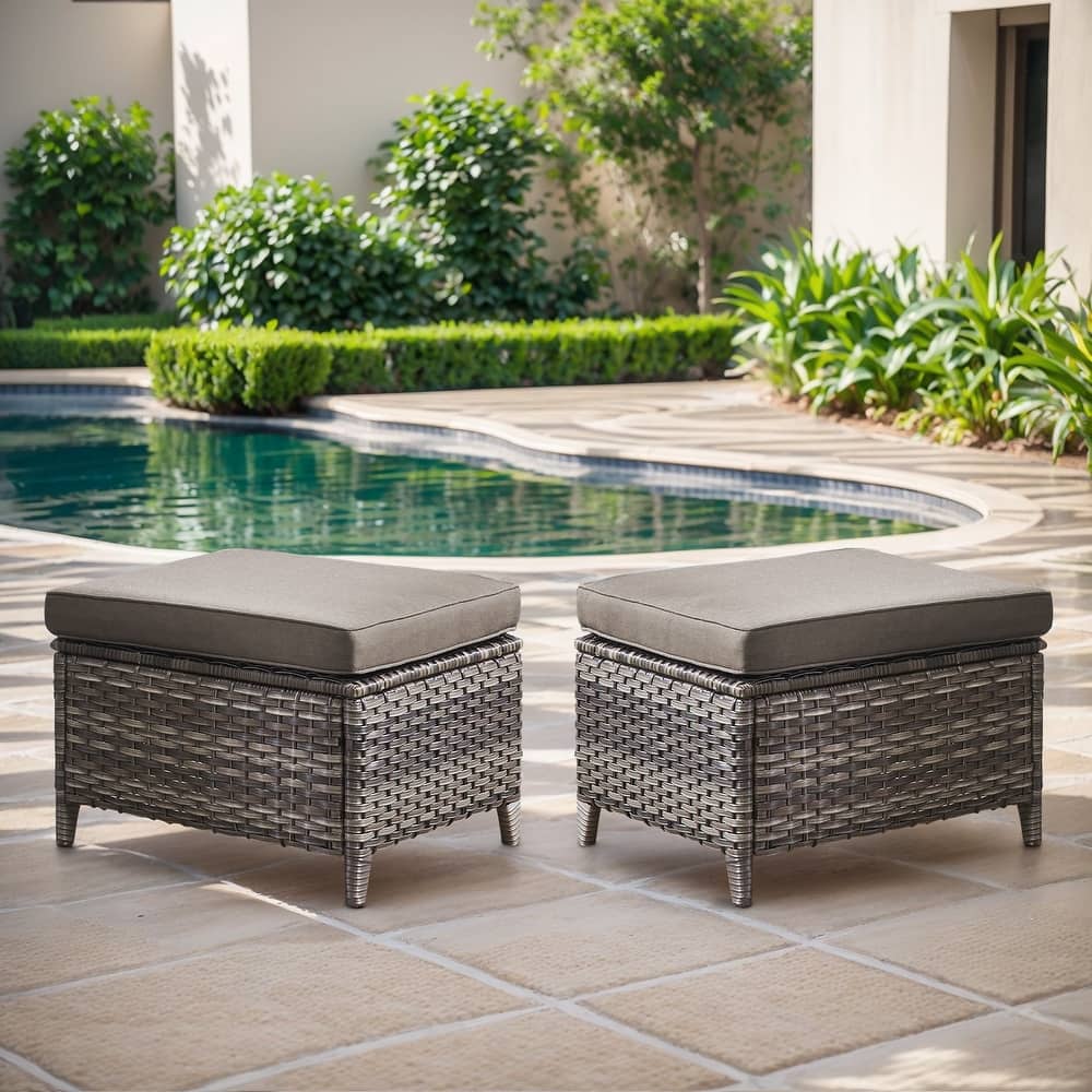 Gymojoy Outdoor Wicker Ottomans, Durable & Weather-Resistant with Olefin Cushions