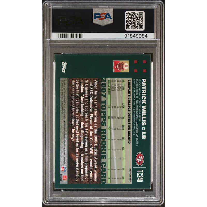 Patrick Willis 2007 Topps Chrome Refractor Rookie Card HOF #TC240 Auto PSA 10 84 - 8'6" x 11'6"