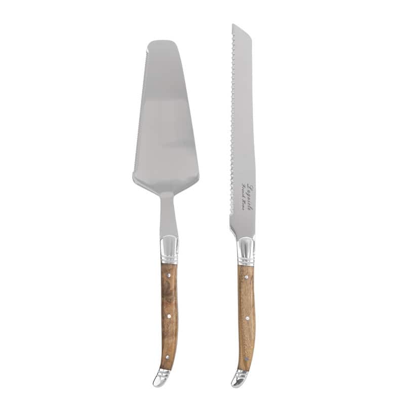 French Home Laguiole 2-Piece Olive Wood Cake Knife and Pie Lifter Set