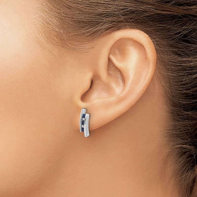 Curata 14k White Gold Diamond and Sapphire Earrings - 15x4mm Wide