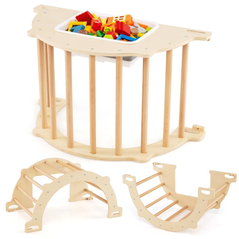 Gymax Kids Climbing Arch Sensory Table Montessori Wooden Climber Toy - Brown - Kids