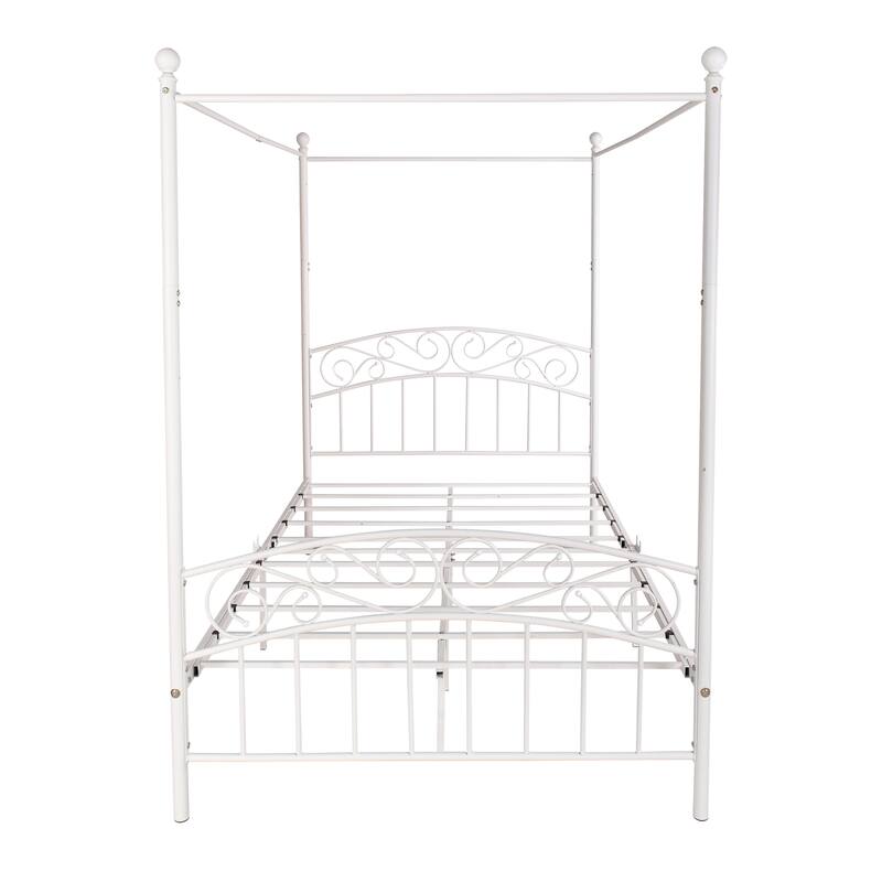 Metal Canopy Bed Frame with Ornate European Style Headboard & Footboard