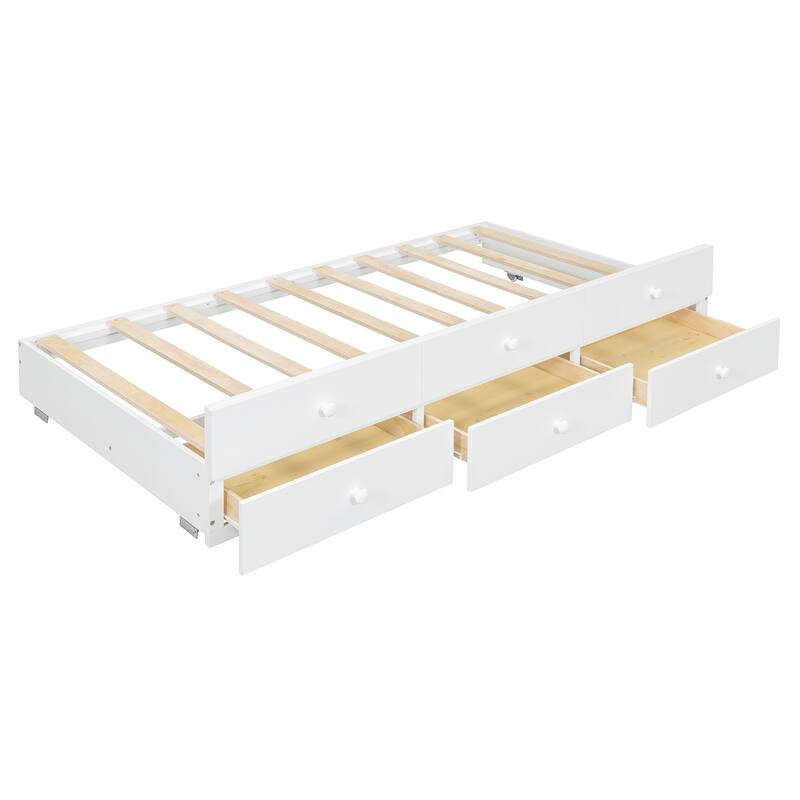 Full Size White Daybed with Twin Trundle and Drawers for Extra Sleeping Space