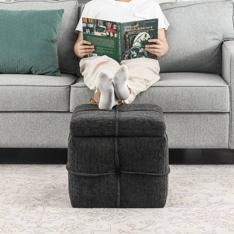 Adeco Boucle Storage Ottoman Footstool for Living Room