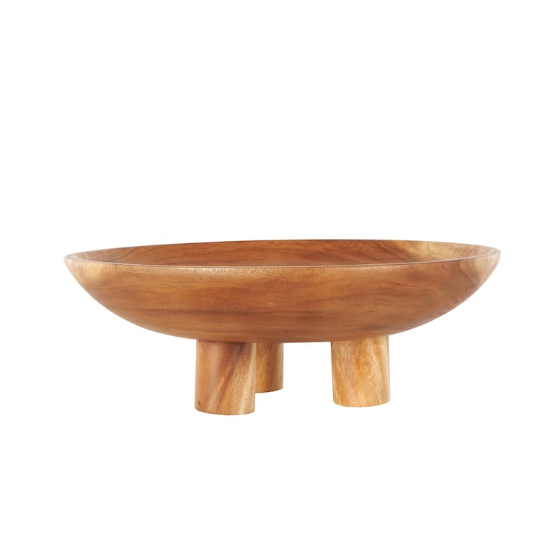 Teak Wood Handmade Round Decorative Bowl with Peg Legs - Brown - Roche River Decor - 17"W x 17"L x 6"H