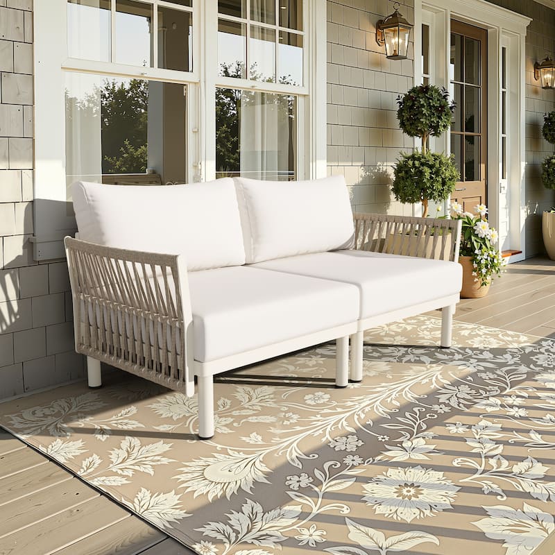 Outdoor Modular All-Weather Aluminum Cushioned Sectional Sofa Set with Deep Seating Patio Conversation Set