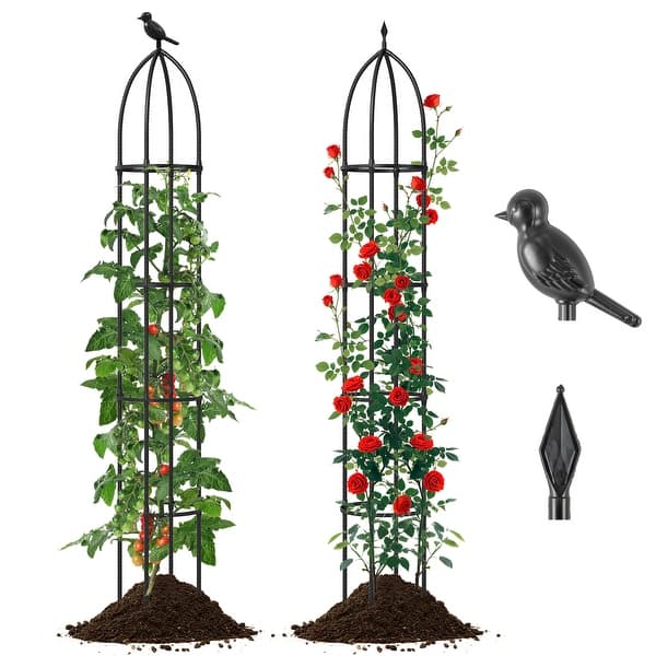 slide 2 of 10, Gymax 2-Pack Garden Obelisk Trellis for Climbing Plants Rustproof Black
