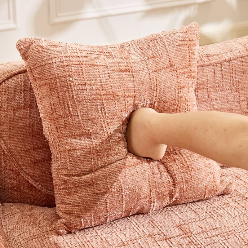 Curved 2 person compress sofa. It has armrests on both sides, comes with two pillows,is suitable for small - sized apartments