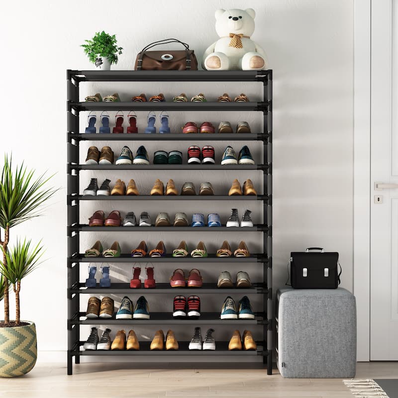 10 Tiers Shoe Rack, Large Capacity Shoe Organizer, Shoe Shelf for 50 Pair - 10-tier - Black