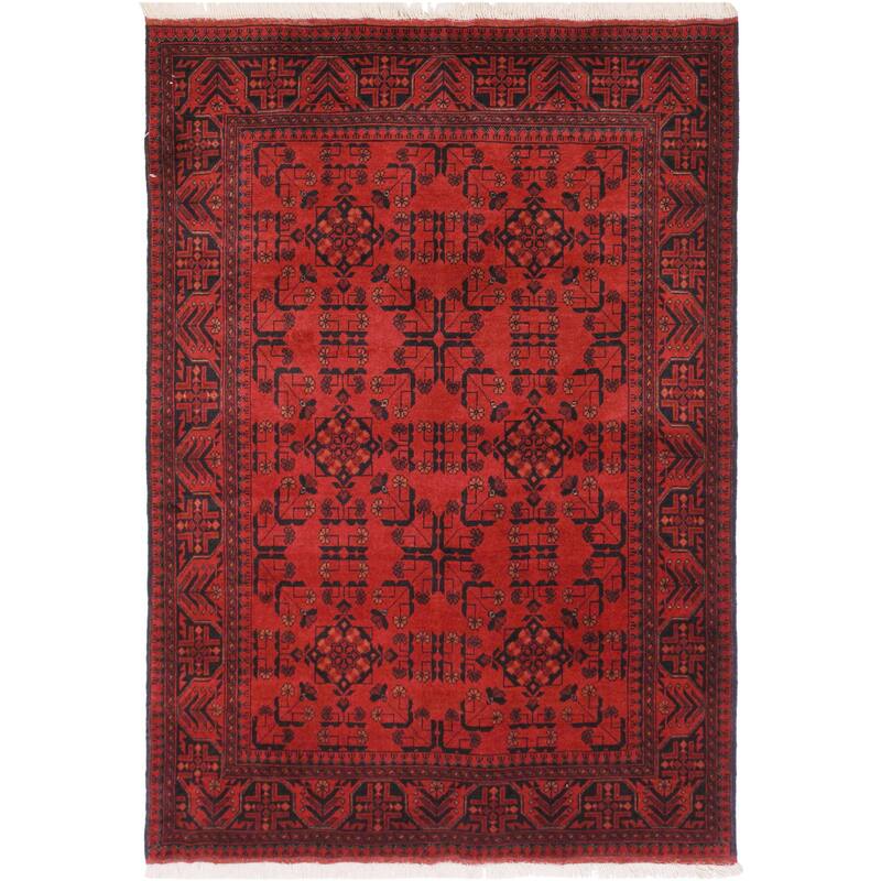 Rustic Biljik Khal Mohammadi Joy Red/Black Rug - 4'2'' x 6'4''