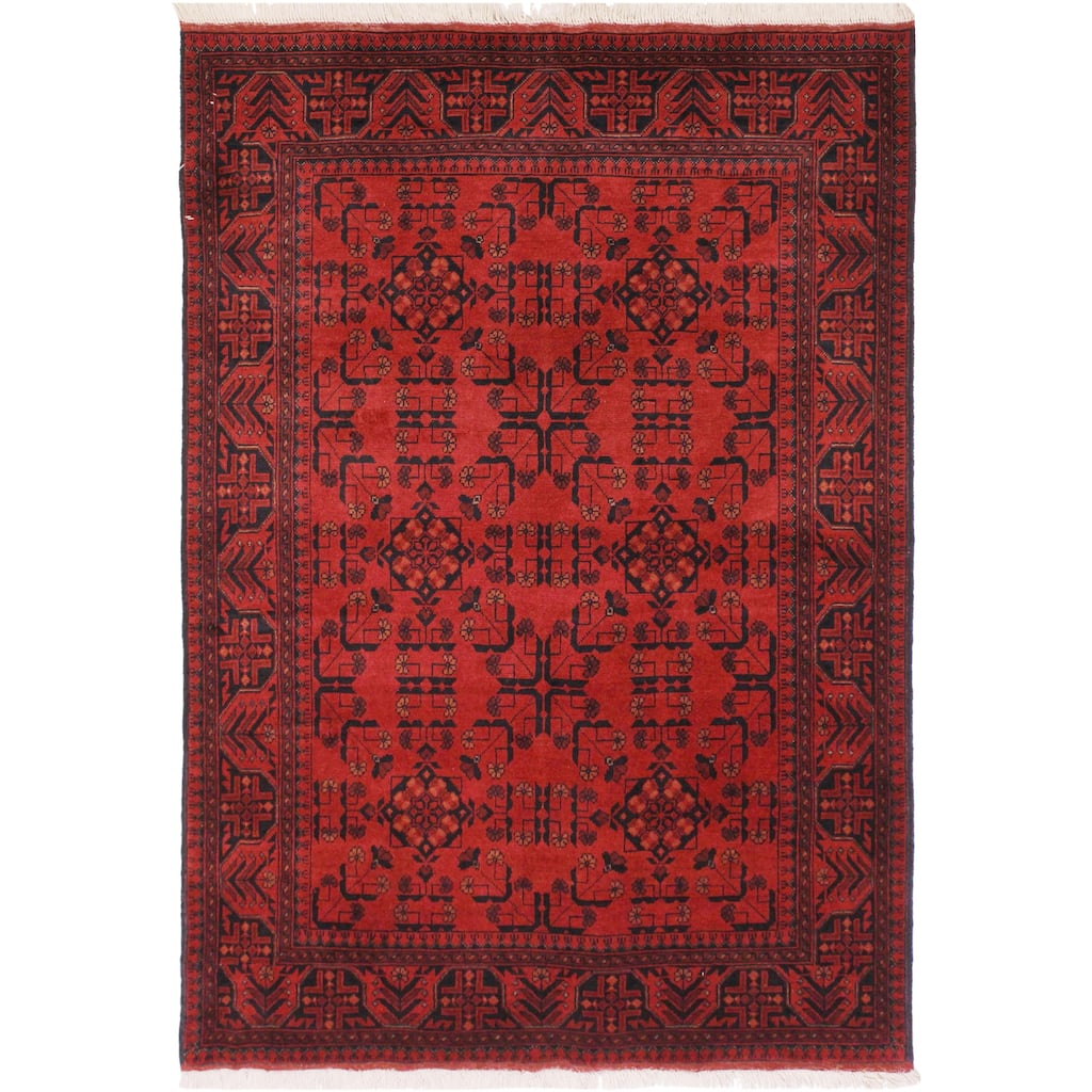 Rustic Biljik Khal Mohammadi Joy Red/Black Rug - 4'2'' x 6'4''