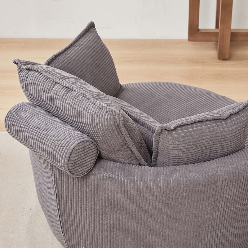 38"W Corduroy Oversized Swivel Chair with moon storage ottoman