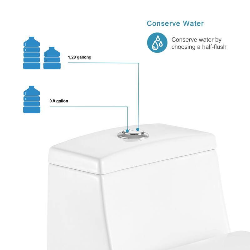 HOROW 1 Piece Dual Flush Elongated Toilet White 0.8 1.28 GPF Seat Included