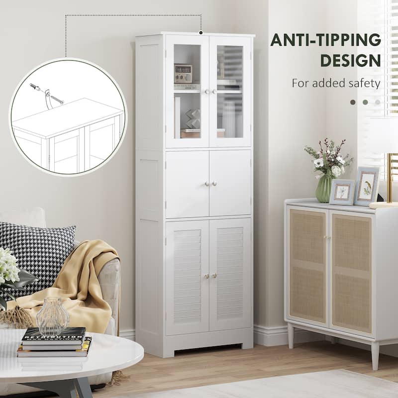 White MDF Tall Bathroom Cabinet with Triple Doors and Adjustable Shelf - 23.6" W x 11.8" D x 67.1" H