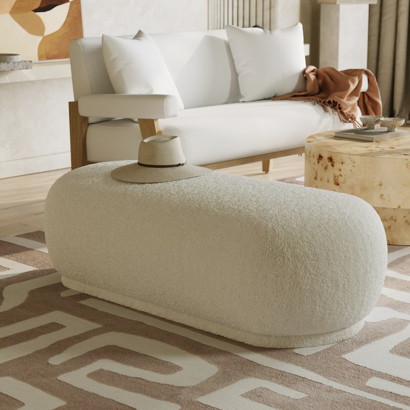 Divani Casa Kael Contemporary White Sherpa Ottoman