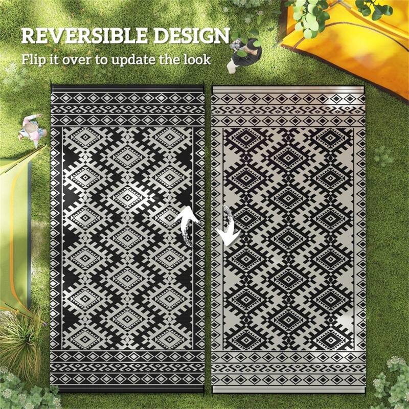 Reversible Outdoor Rug Rhombus Border UV Protected Foldable Camping RV Patio Picnic Mat