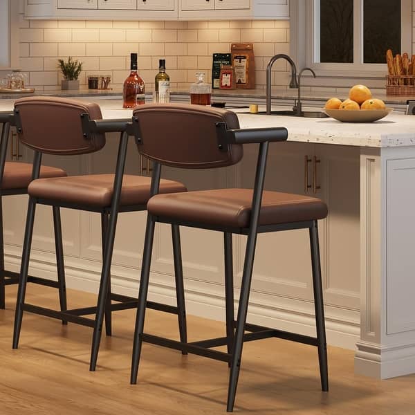 VASAGLE Set Of 2 Counter Height Bar Stools – Caramel Brown, Ergonomic Backrest, 24.4" Seat Height