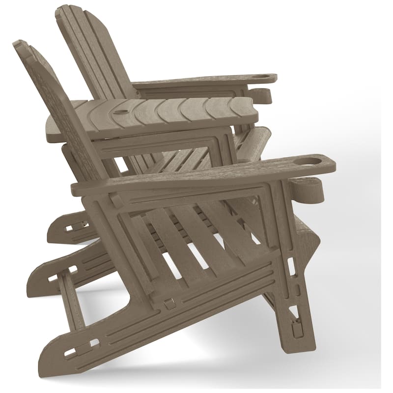 Polytrends Coastline Outdoor Poly Adirondack Chair Set with Connecting Tray & Cup Holder