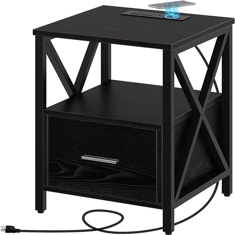 Nightstand with Power Outlet and USB Ports - Black