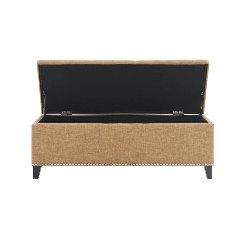 47.5" Storage Ottoman, Storage Bench with Safety Close Hinge, Linen Button-Tufted Ottoman for Living Room, Support 500lbs