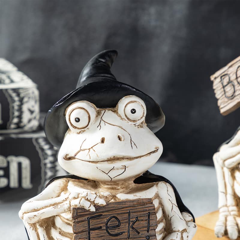 Glitzhome Set of 2 7''H Halloween Resin Skeleton Frogs Table Decor