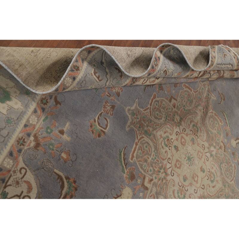 Blue Tabriz Vintage Persian Area Rug Hand-Knotted Wool Carpet - 9'5" x 12'4"