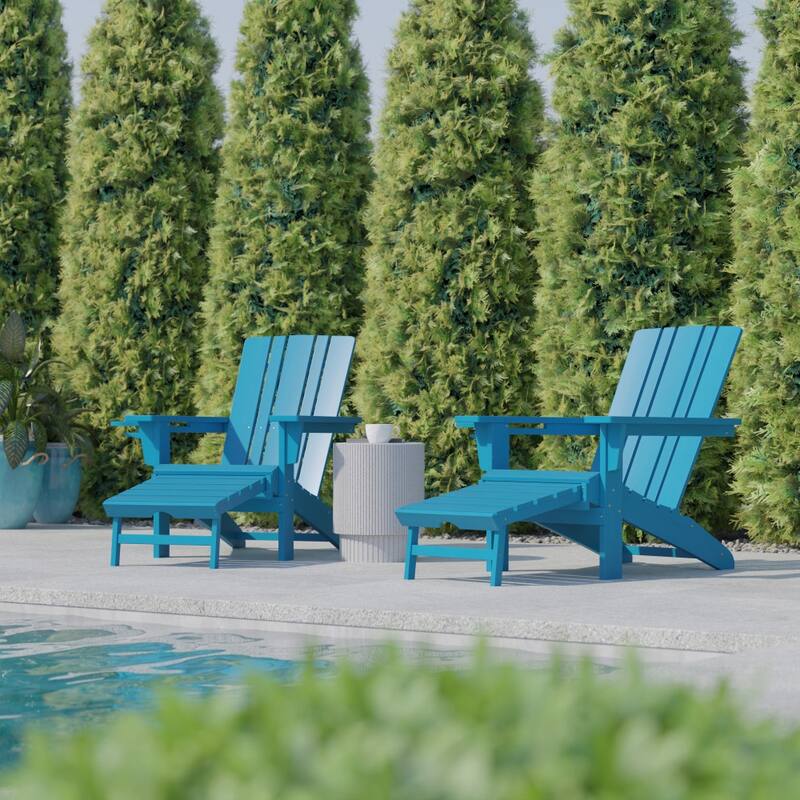 Commercial All-Weather Adirondack Chair with Pullout Ottoman & Cupholder