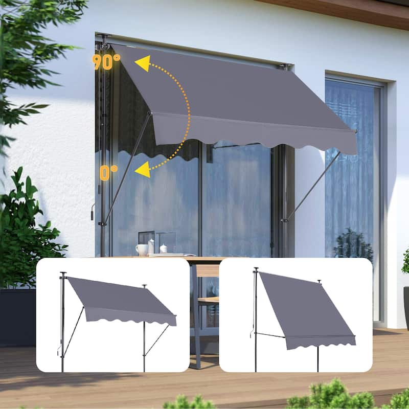 Manual Retractable Awning with UV Protection, Adjustable Outdoor Sun Shade Cover, 78 Inch, Polyester, for Patio Door Window