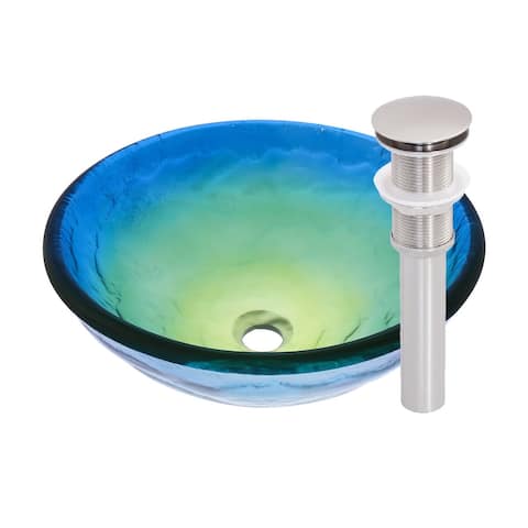 Novatto Mare Glass Vessel Bathroom Sink Set, Brushed Nickel