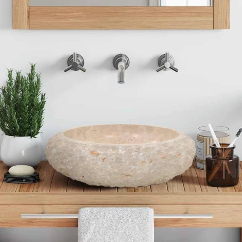 vidaXL Bathroom Basin, Ø15.7x4.7 Inches, Marble Round - 15.7"x4.7"