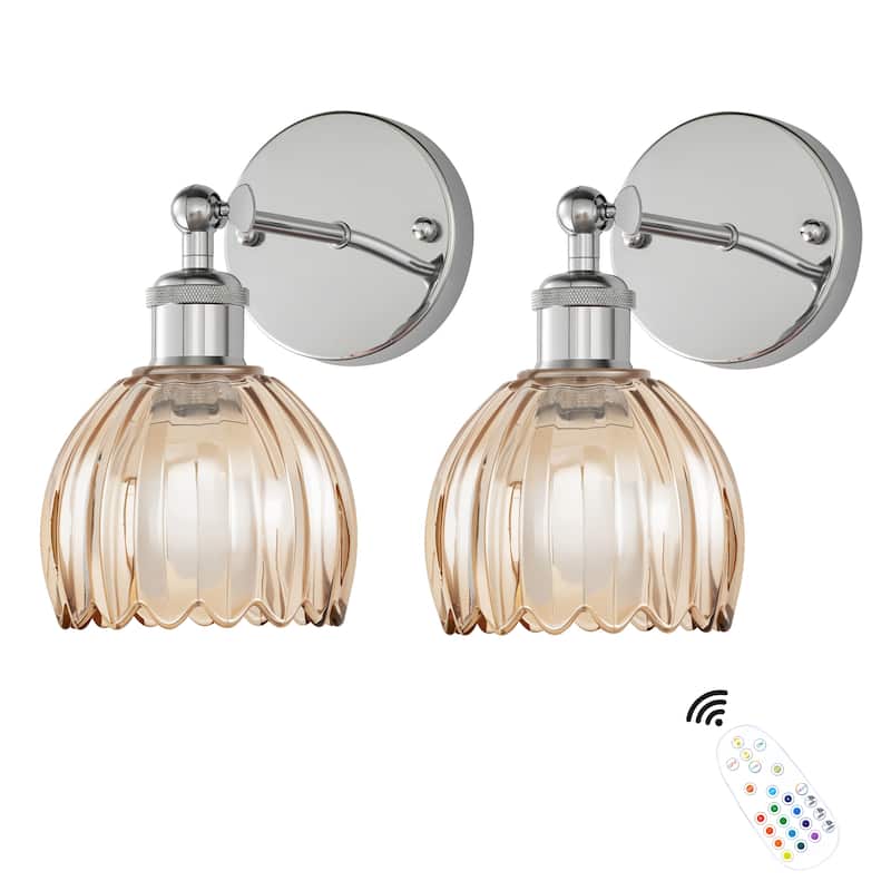 Adjustable Vintage Wall Sconce with Amber Tulip Glass Brass Fixture with Switch Ideal for Bedroom Hallway or Entry