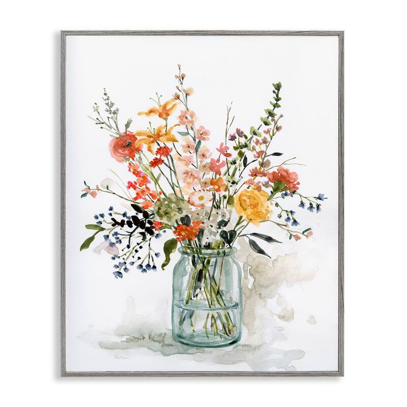 Stupell Warm Summer Meadow Floral Bouquet Still Life Painting Framed Wall Art - 16 x 20 - Grey