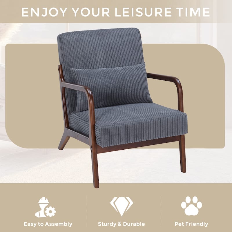 Homefun Corduroy Upholstered Mid-Century Modern Wood Frame Single Armchair for Living Room