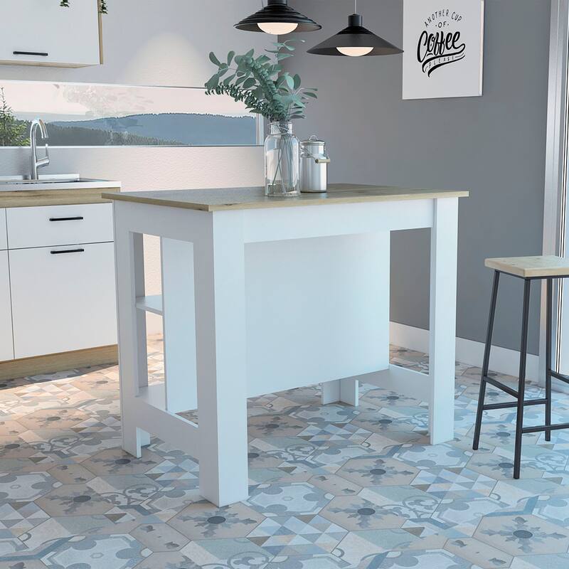Cala Kitchen Island, Four Legs, Three Shelves
