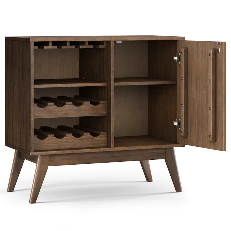 WYNDENHALL Wright 12-Bottle SOLID ACACIA WOOD 39 inch Wide Mid Century Wine Cabinet in Rustic Natural Aged Brown