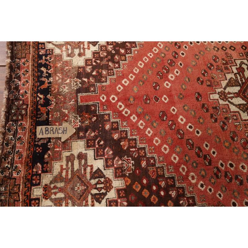 Tribal Orange Shiraz Persian Vintage Rug Handmade Wool Carpet - 4'11"x 7'9"
