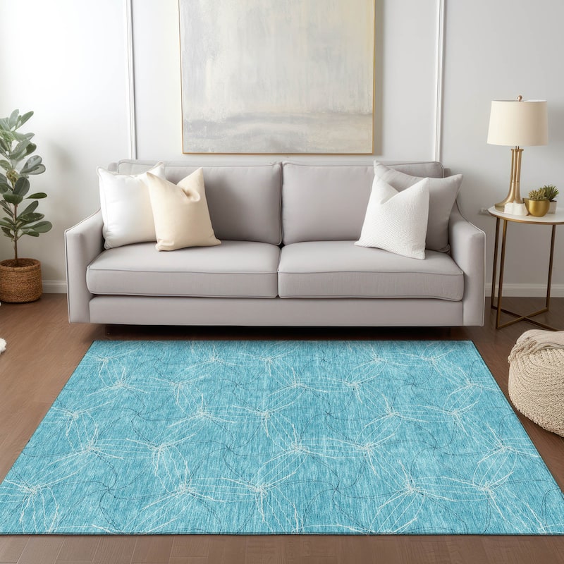 Machine Washable Indoor/ Outdoor Abstract Contemporary Chantille Rug