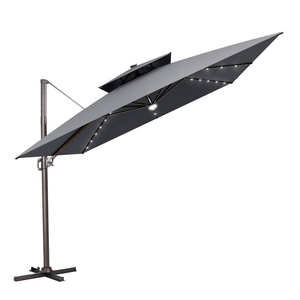 VredHom Solar LED Light 11FT Aluminum Square Outdoor Cantilever Patio Umbrella without Base