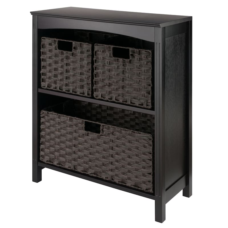 Terrace 4-Pc Storage Shelf with 3 Foldable Woven Baskets, Walnut and Chocolate - 25.98 x 11.81 x 30 inches - Walnut