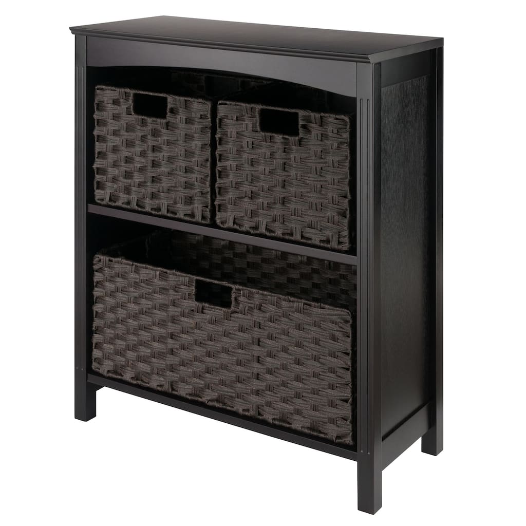 Terrace 4-Pc Storage Shelf with 3 Foldable Woven Baskets, Walnut and Chocolate - 25.98 x 11.81 x 30 inches